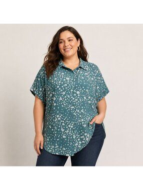 NEW Lane Bryant Womens No Peek Top Button Front Shirt Green Floral Plus Size 28